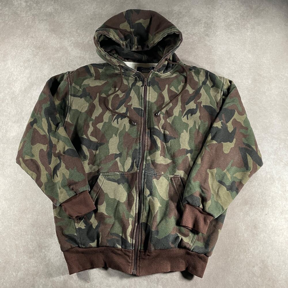 Vintage 90s Woodland Camo Full Zip Thermal Lined Hoodie Men's Large